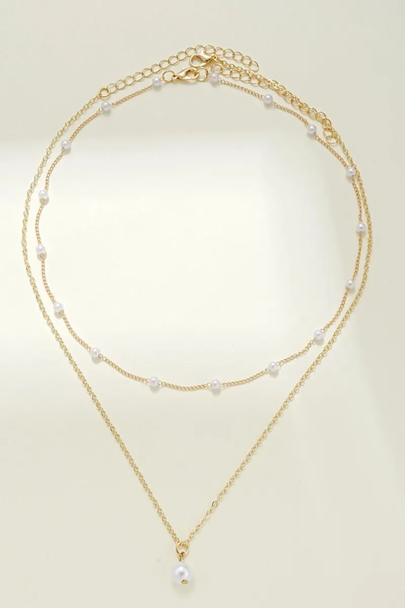 Pearl Tassel Pendant Double Layer Necklace