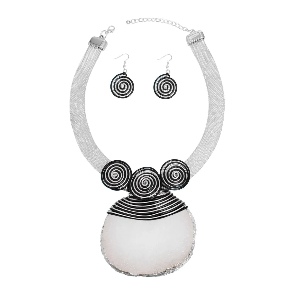 Pendant White Druzy Stone Wire Tribal Necklace