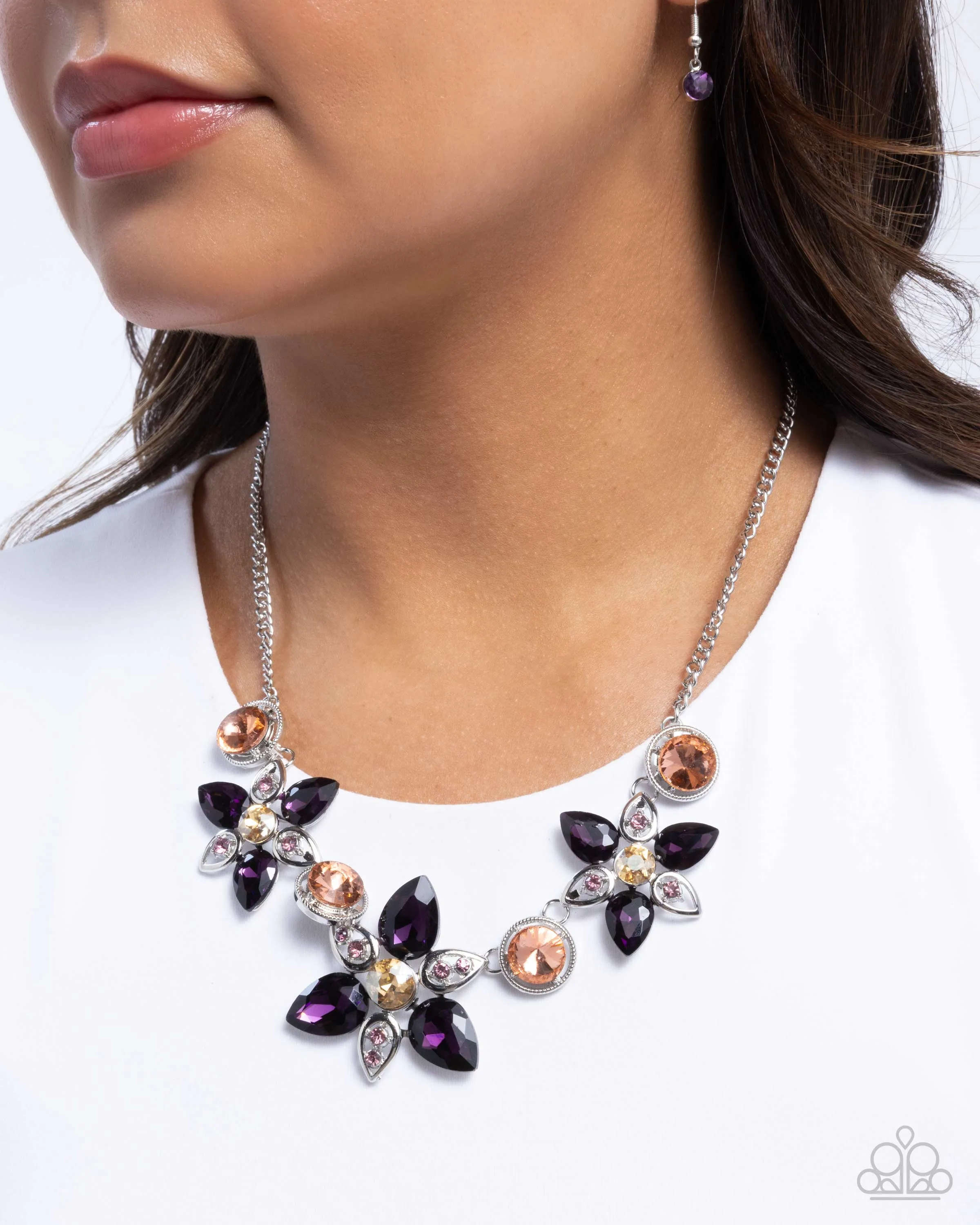 Perennial Promise - Purple - and Peach Gem Flower Paparazzi Short Necklace