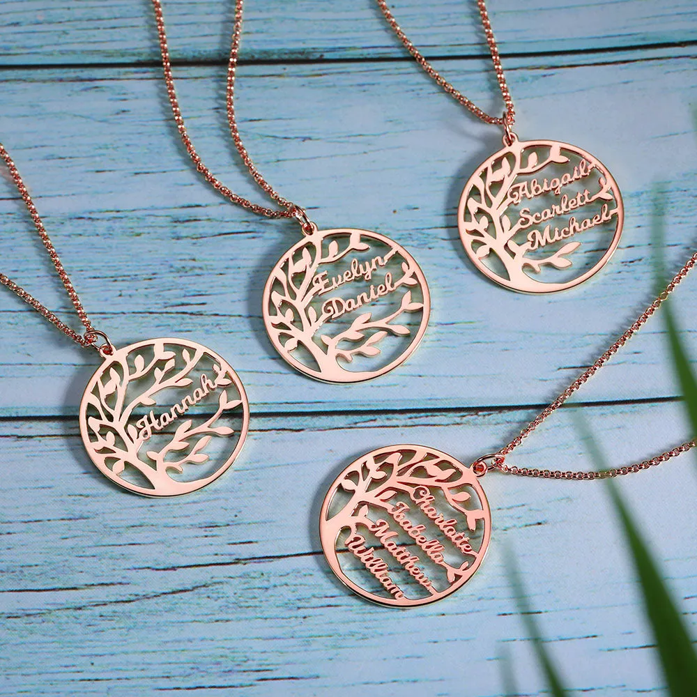 Personalized Family Tree Name Necklace in Stainless Steel
