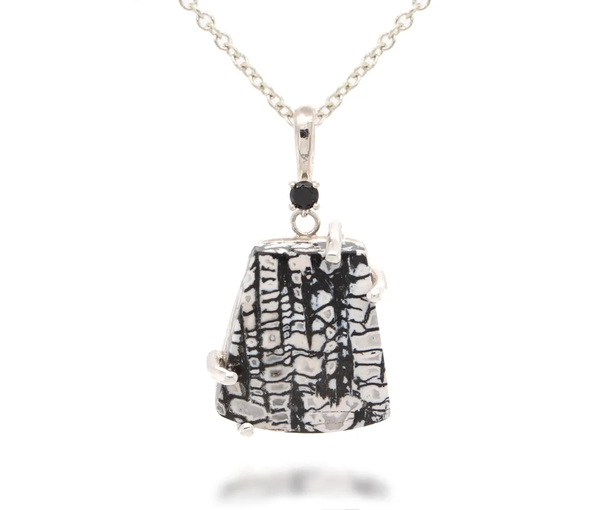 Petrified Spruce Wood Black Onyx Necklace