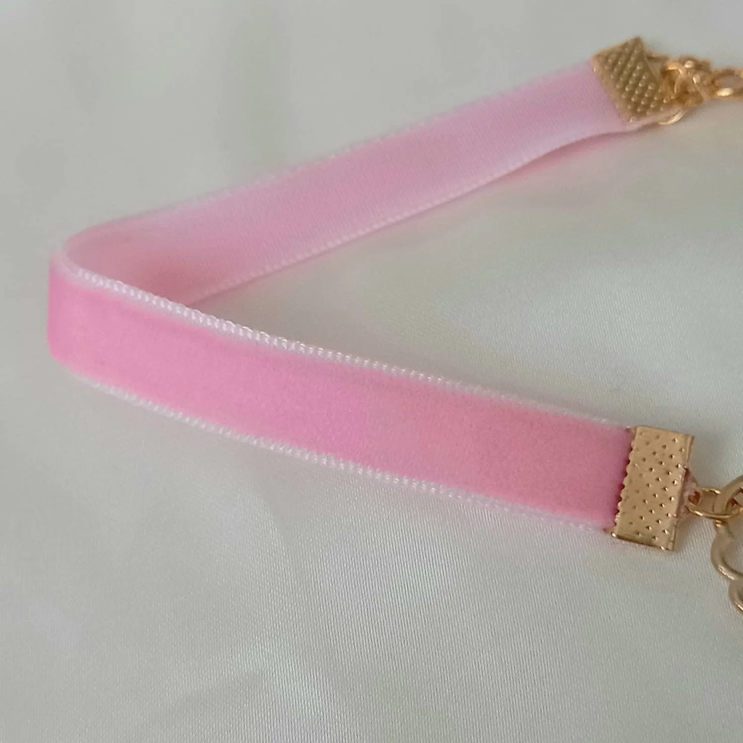 Pink & Gold Velvet Flower Choker Necklace - Pink Jewellery, Accessories,Velvet Necklace,Choker Necklace,Charm Necklace,Flower Charm Necklace