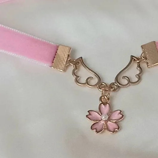 Pink & Gold Velvet Flower Choker Necklace - Pink Jewellery, Accessories,Velvet Necklace,Choker Necklace,Charm Necklace,Flower Charm Necklace
