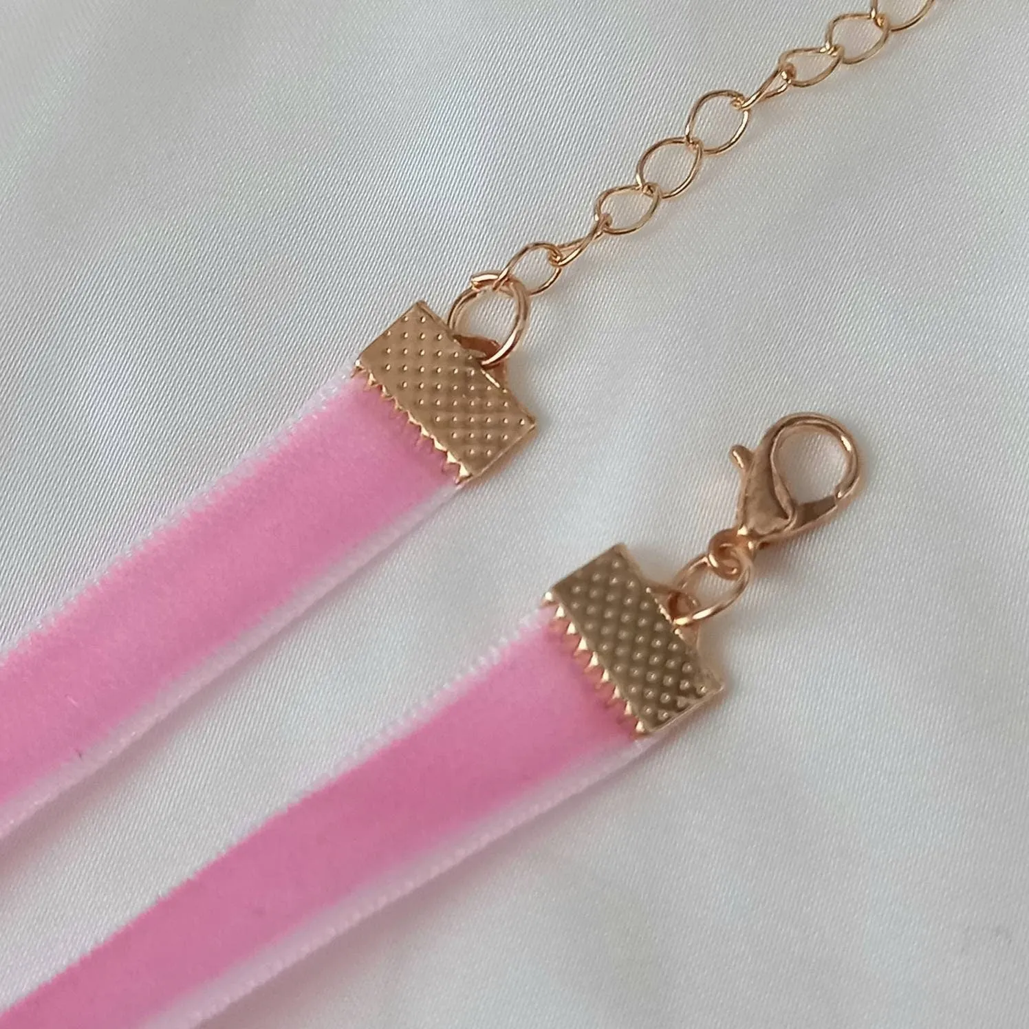 Pink & Gold Velvet Flower Choker Necklace - Pink Jewellery, Accessories,Velvet Necklace,Choker Necklace,Charm Necklace,Flower Charm Necklace