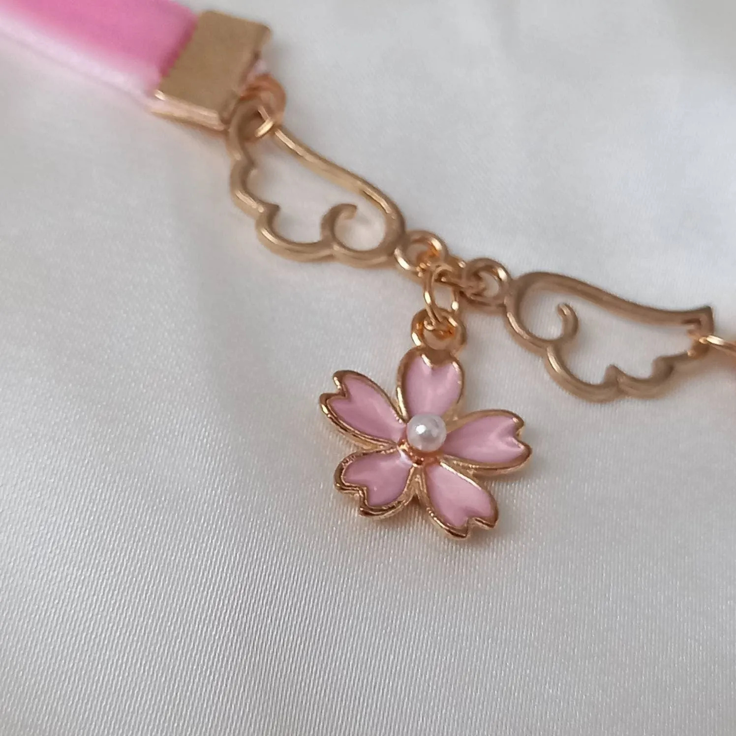 Pink & Gold Velvet Flower Choker Necklace - Pink Jewellery, Accessories,Velvet Necklace,Choker Necklace,Charm Necklace,Flower Charm Necklace