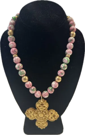 Pink and Green 18" Rain Flower with Andrea Necklace