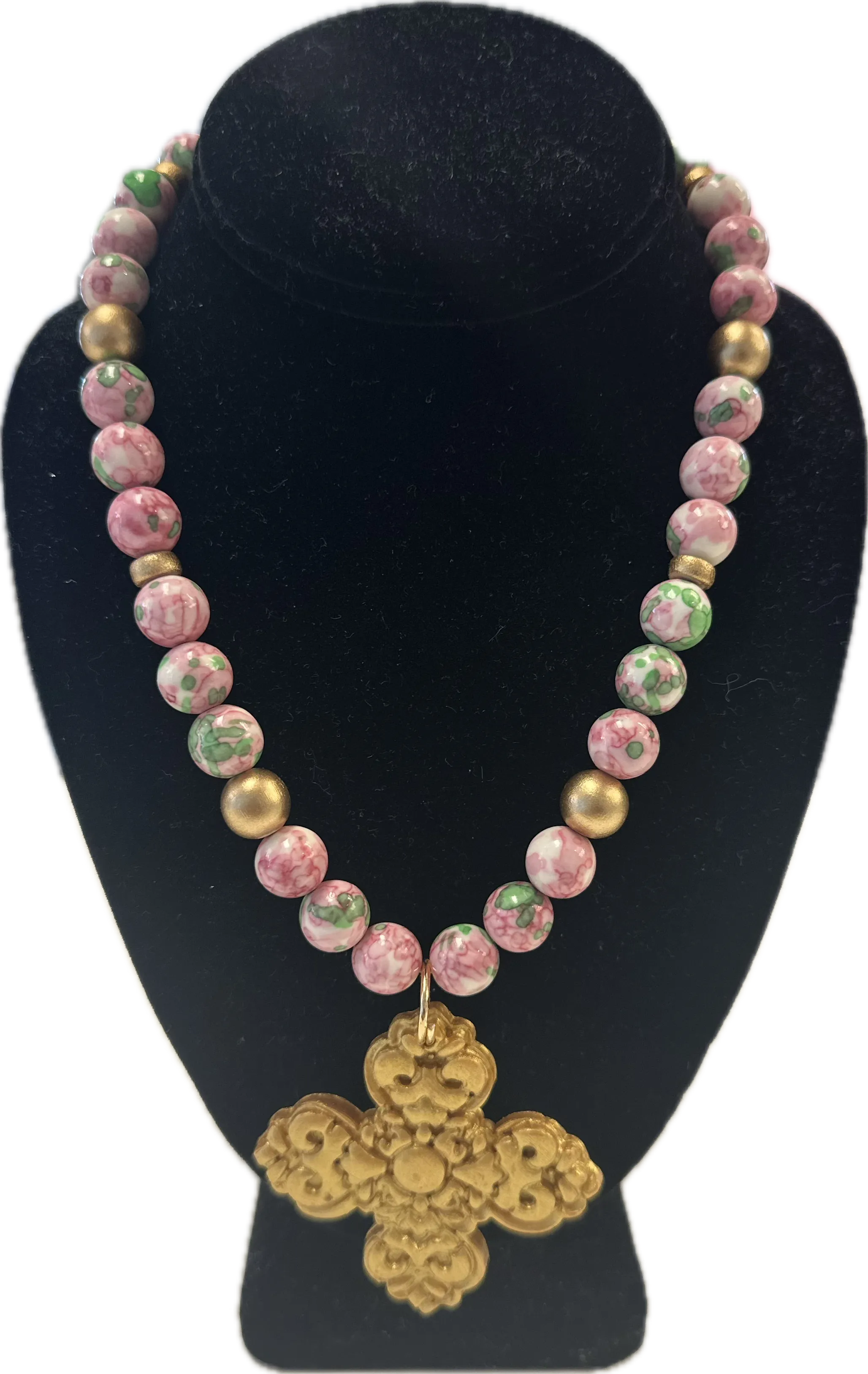 Pink and Green 18" Rain Flower with Andrea Necklace