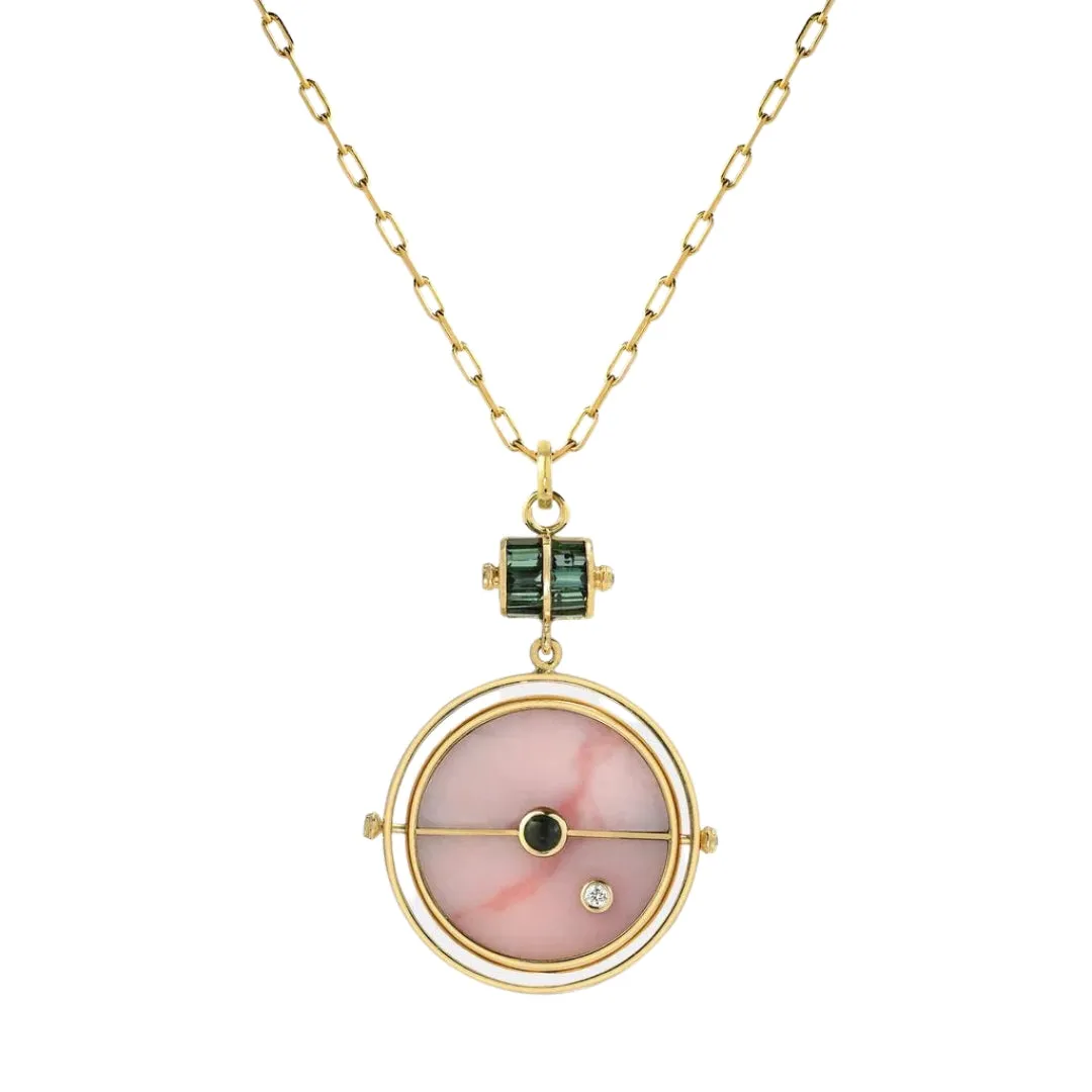 Pink Opal & Green Tourmaline Grandfather Compass Pendant