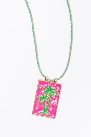 Pink Palm Tree Tag Necklace