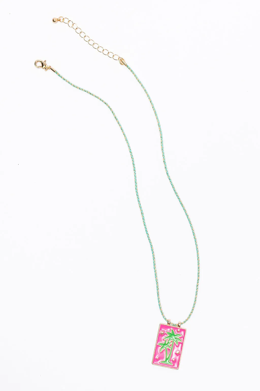 Pink Palm Tree Tag Necklace
