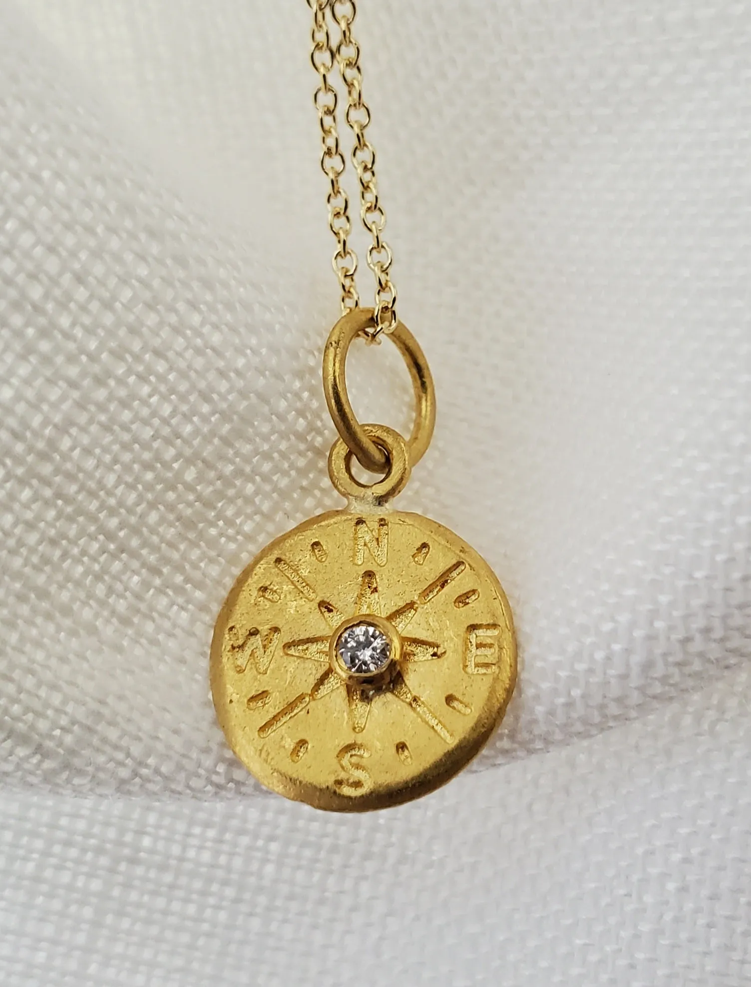 Prehistoric Works 24K Gold Compass with Diamond Pendant