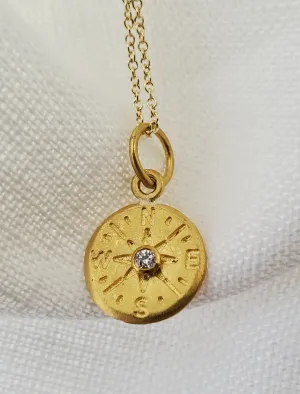 Prehistoric Works 24K Gold Compass with Diamond Pendant