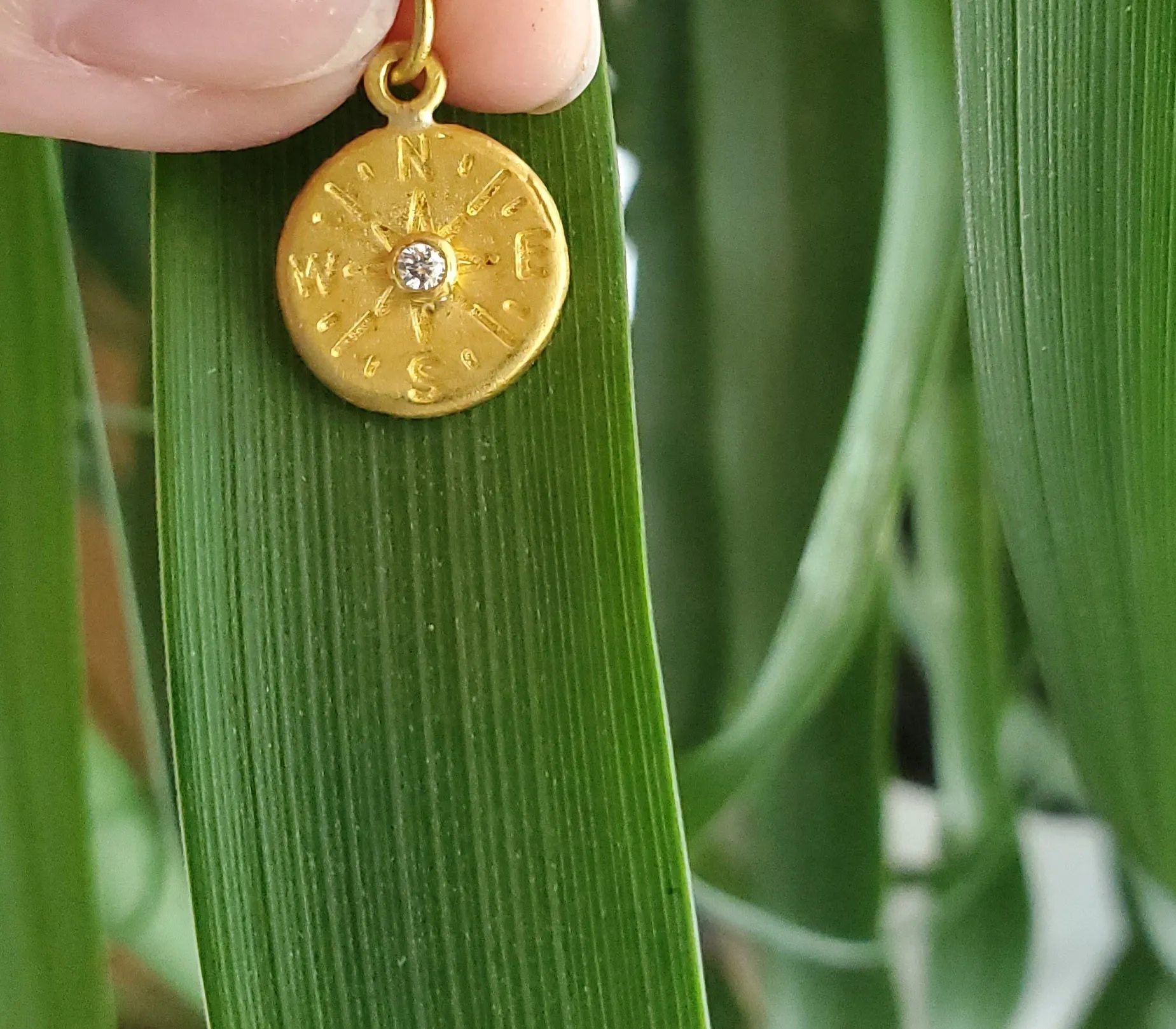 Prehistoric Works 24K Gold Compass with Diamond Pendant