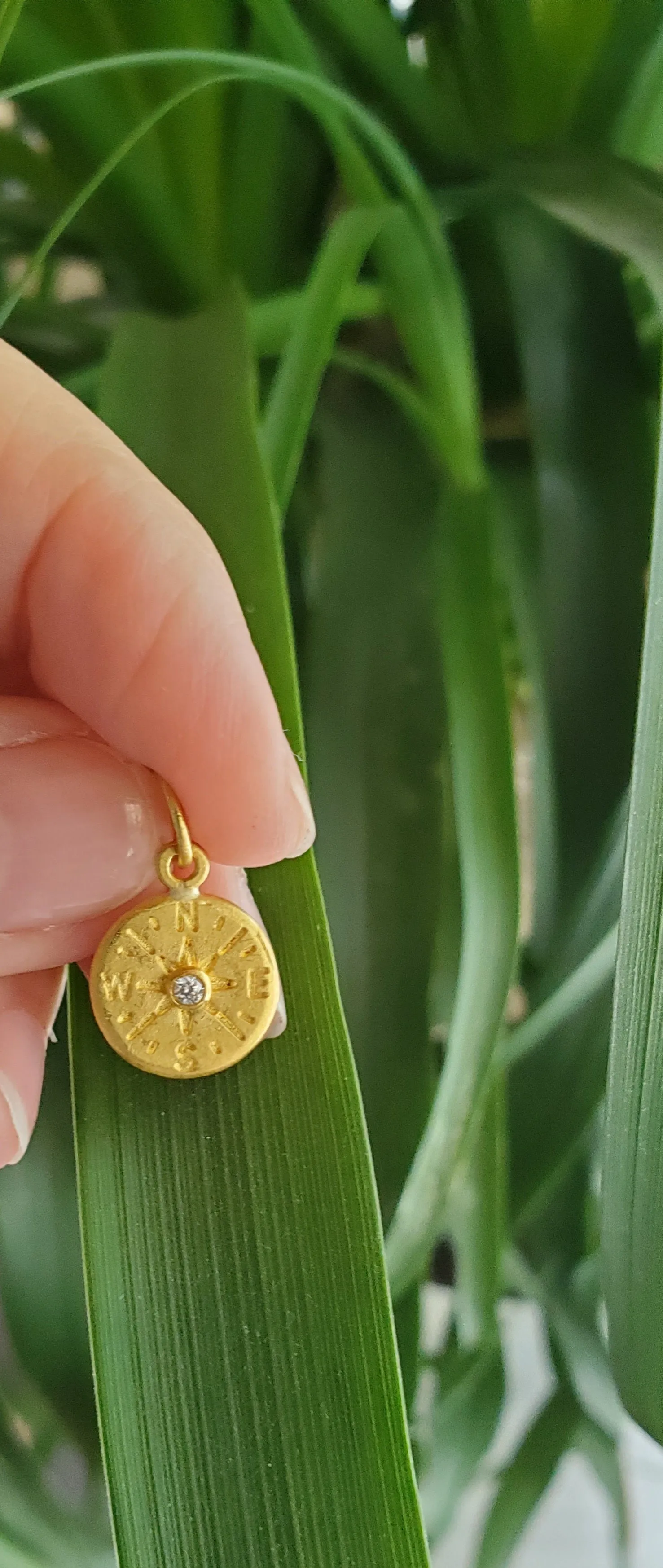 Prehistoric Works 24K Gold Compass with Diamond Pendant