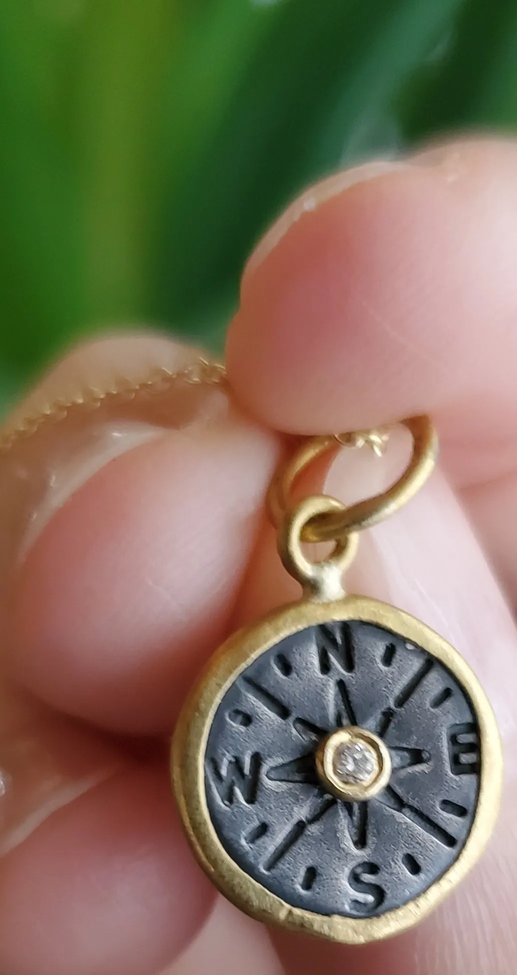 Prehistoric Works Sterling Silver & 24K gold Compass w/Diamond
