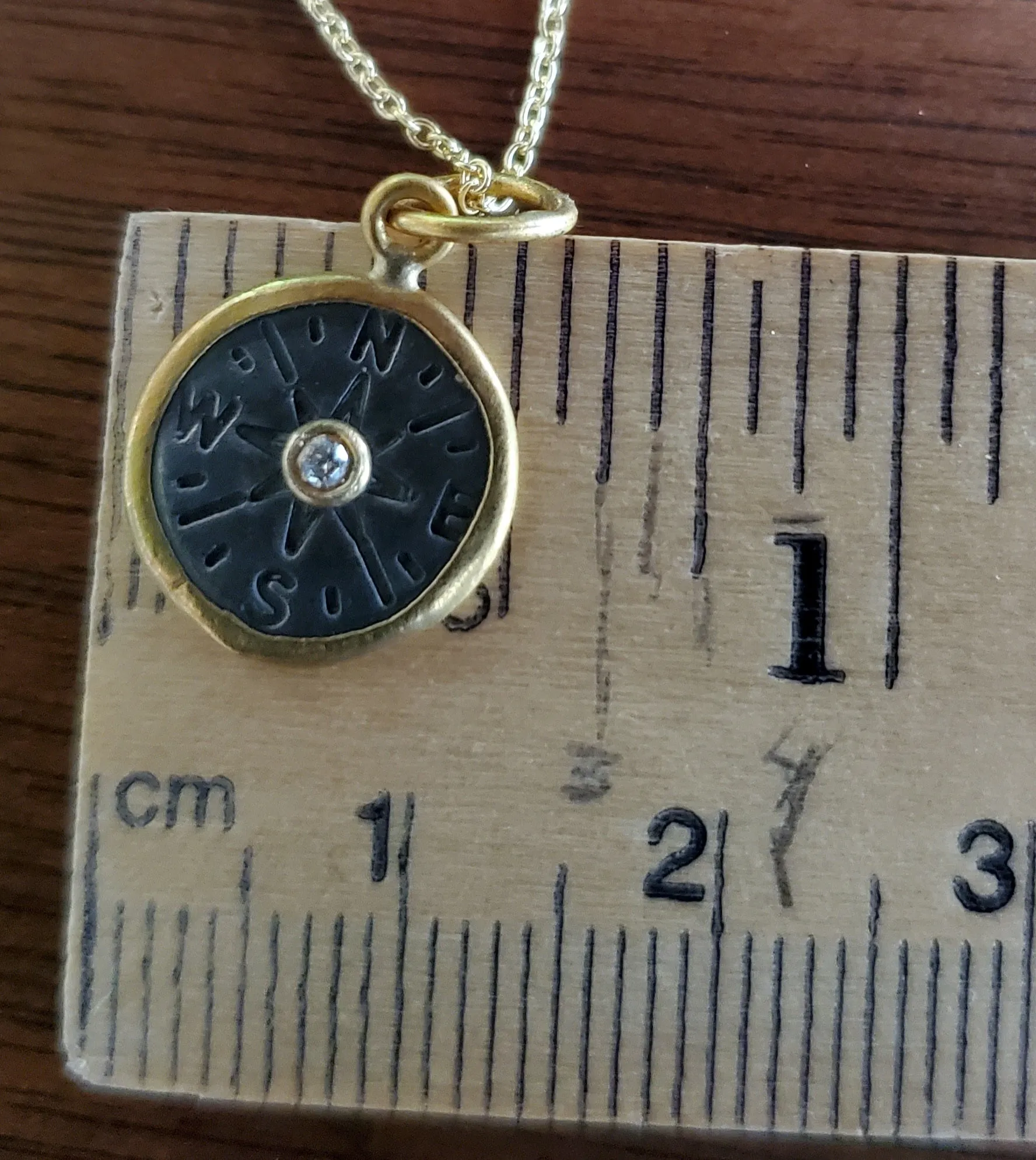 Prehistoric Works Sterling Silver & 24K gold Compass w/Diamond