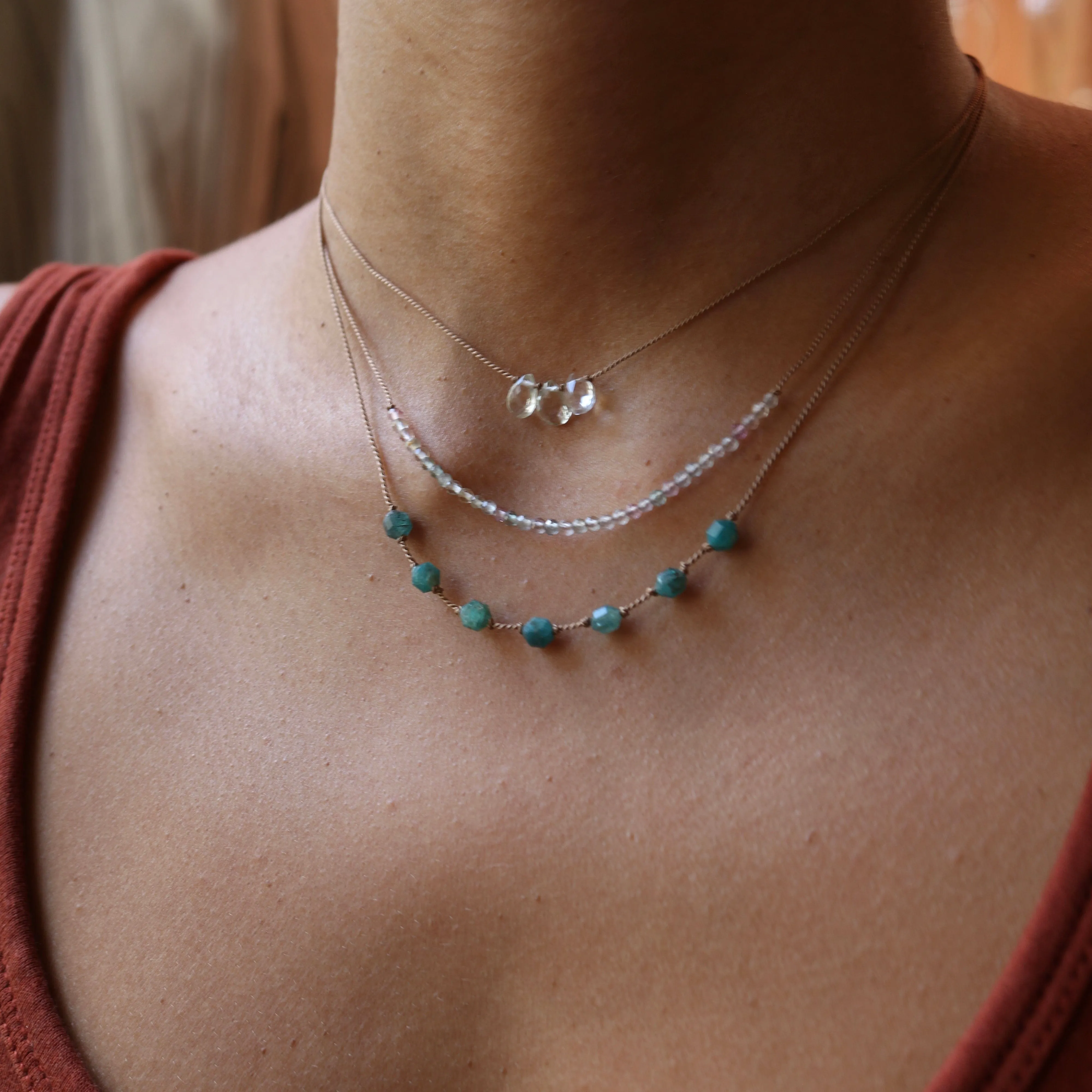 PREHNITE 3 STONE NECKLACE