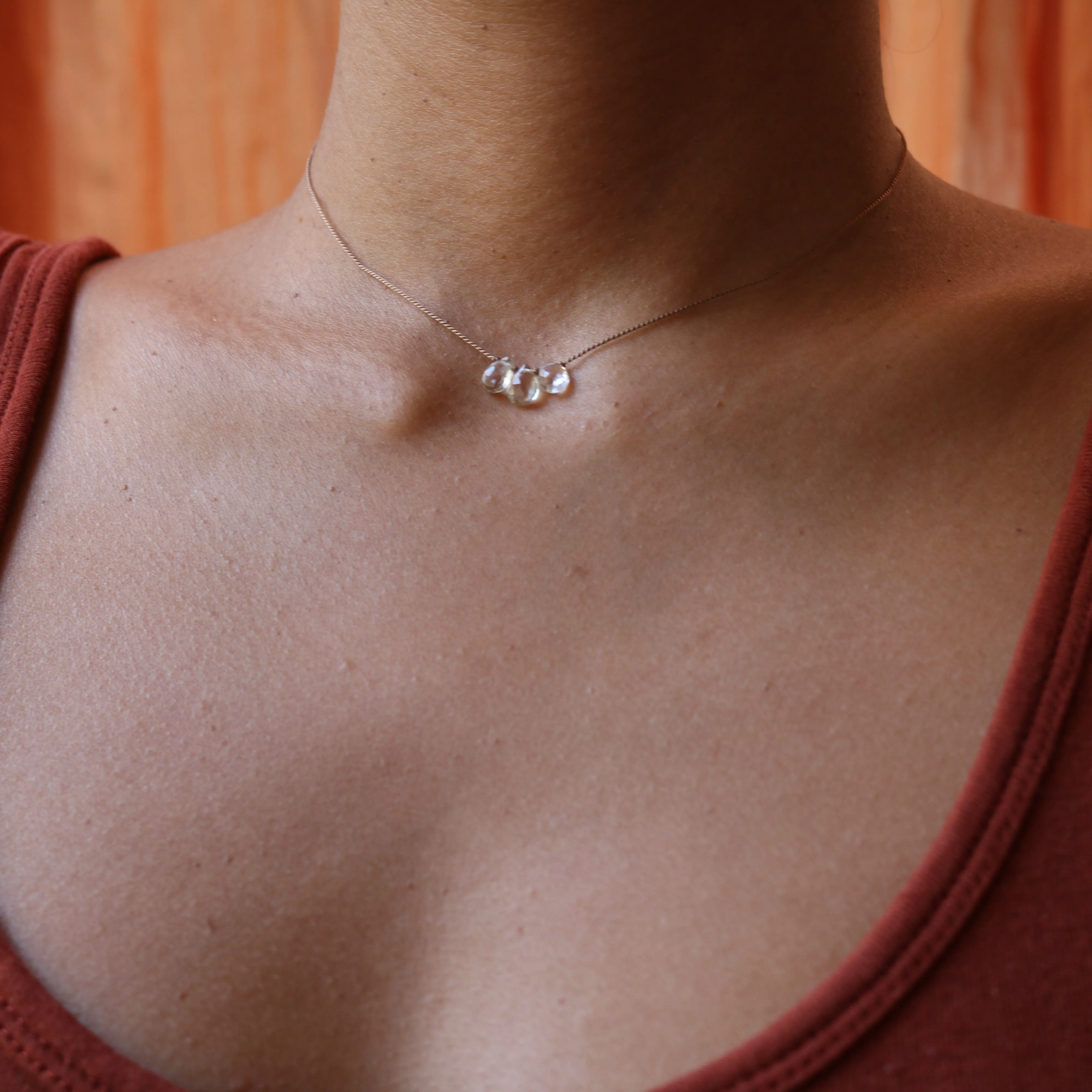 PREHNITE 3 STONE NECKLACE