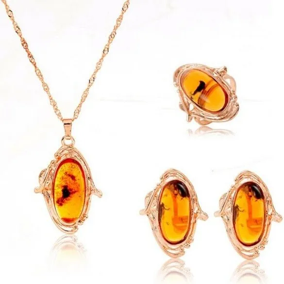 Princess Zircon Bridal Jewelry Set Women's Pendants Necklaces Gold Earrings
