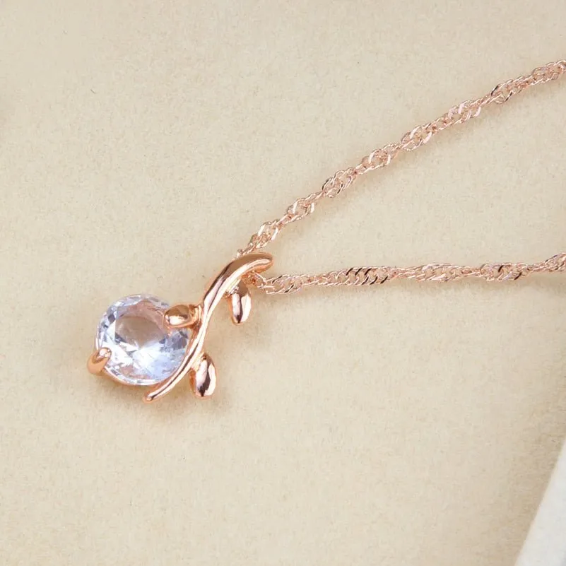 Princess Zircon Bridal Jewelry Set Women's Pendants Necklaces Gold Earrings
