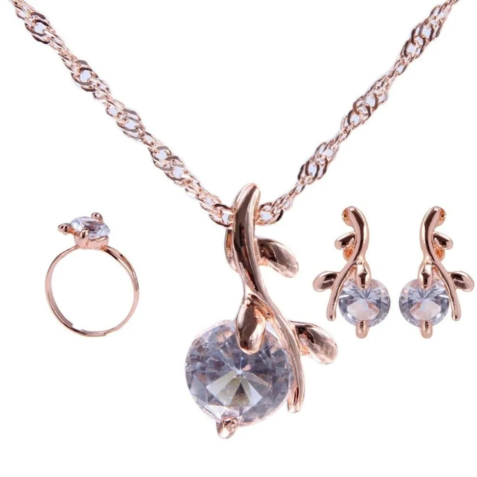 Princess Zircon Bridal Jewelry Set Women's Pendants Necklaces Gold Earrings