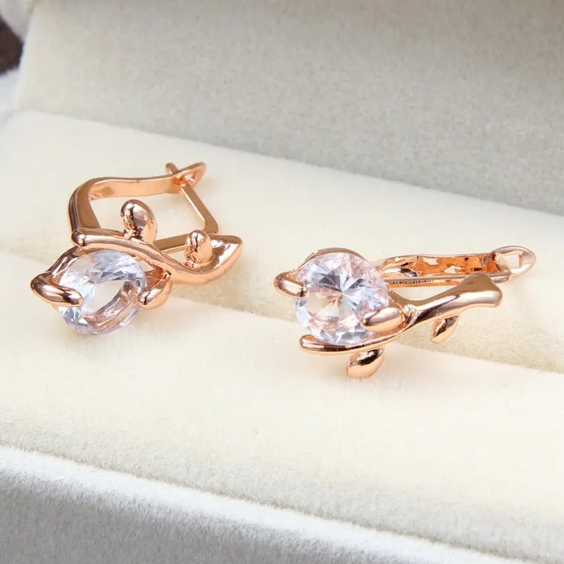 Princess Zircon Bridal Jewelry Set Women's Pendants Necklaces Gold Earrings