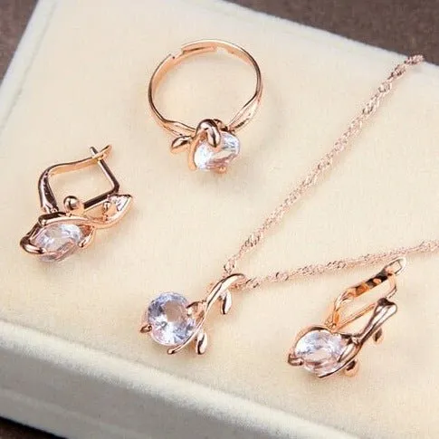 Princess Zircon Bridal Jewelry Set Women's Pendants Necklaces Gold Earrings