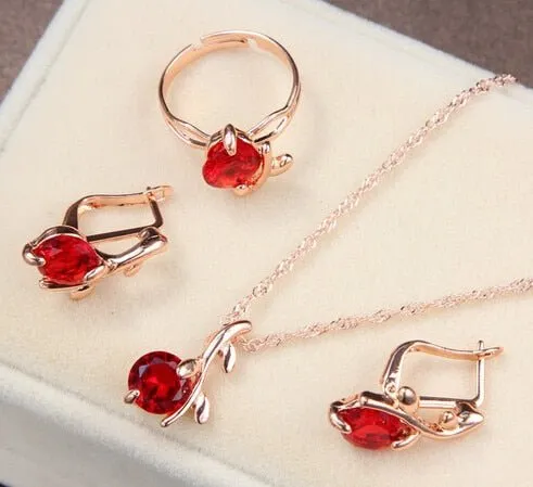 Princess Zircon Bridal Jewelry Set Women's Pendants Necklaces Gold Earrings
