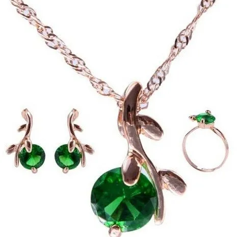 Princess Zircon Bridal Jewelry Set Women's Pendants Necklaces Gold Earrings