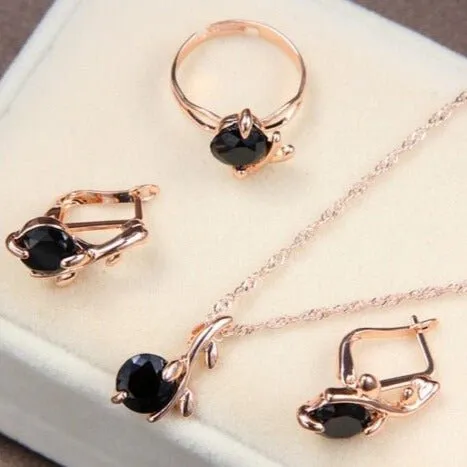 Princess Zircon Bridal Jewelry Set Women's Pendants Necklaces Gold Earrings