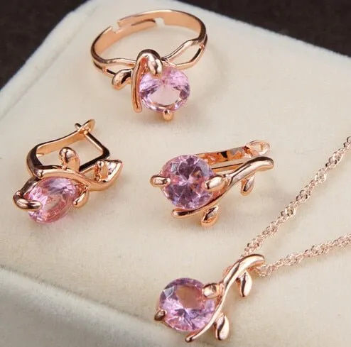 Princess Zircon Bridal Jewelry Set Women's Pendants Necklaces Gold Earrings