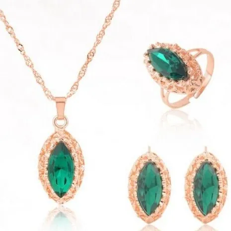Princess Zircon Bridal Jewelry Set Women's Pendants Necklaces Gold Earrings
