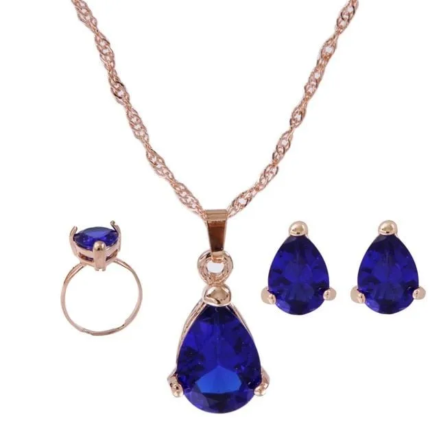 Princess Zircon Bridal Jewelry Set Women's Pendants Necklaces Gold Earrings