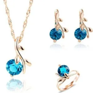 Princess Zircon Bridal Jewelry Set Women's Pendants Necklaces Gold Earrings