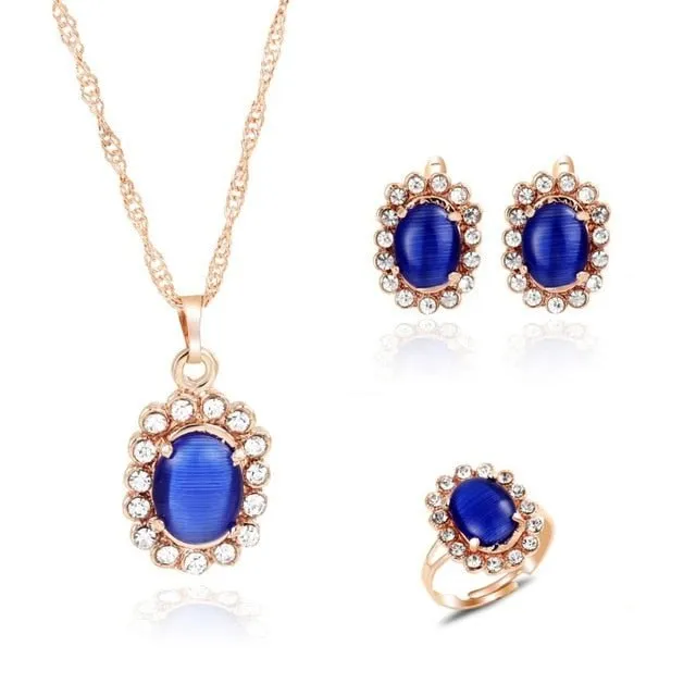 Princess Zircon Bridal Jewelry Set Women's Pendants Necklaces Gold Earrings