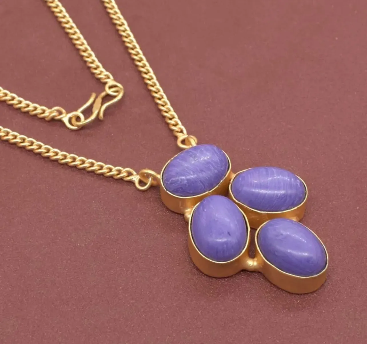 Purple Charoite Gemstone Chain Gold Necklace 18”