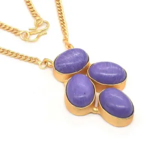 Purple Charoite Gemstone Chain Gold Necklace 18”