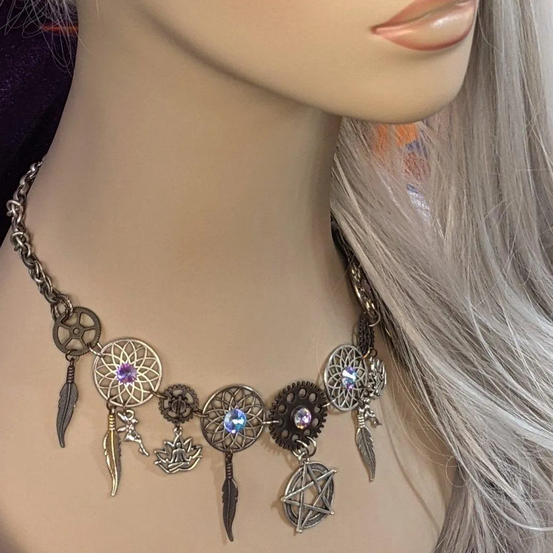 Purple Crystal Dreamcatcher Necklace - Bewitching Dreams