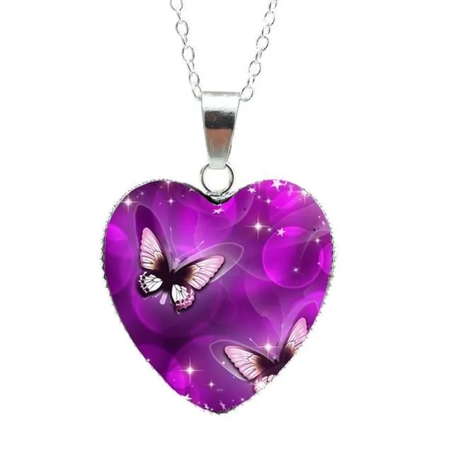 Purple Magic Butterfly Heart Jewelry Pendant Heart Necklace