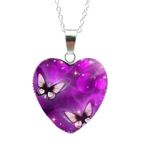 Purple Magic Butterfly Heart Jewelry Pendant Heart Necklace