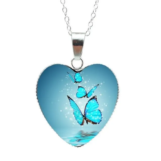 Purple Magic Butterfly Heart Jewelry Pendant Heart Necklace