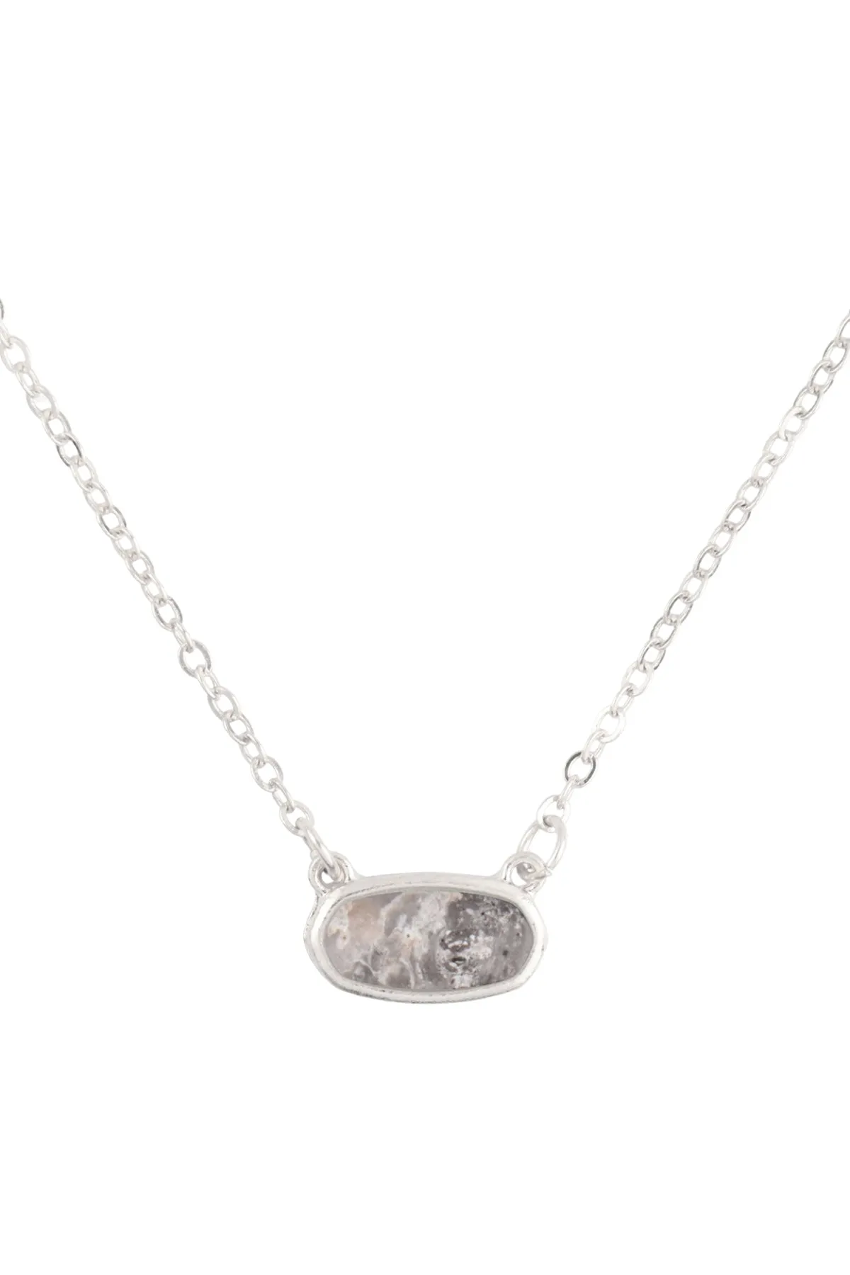 QN4372 - NATURAL STONE OVAL PENDANT NECKLACE