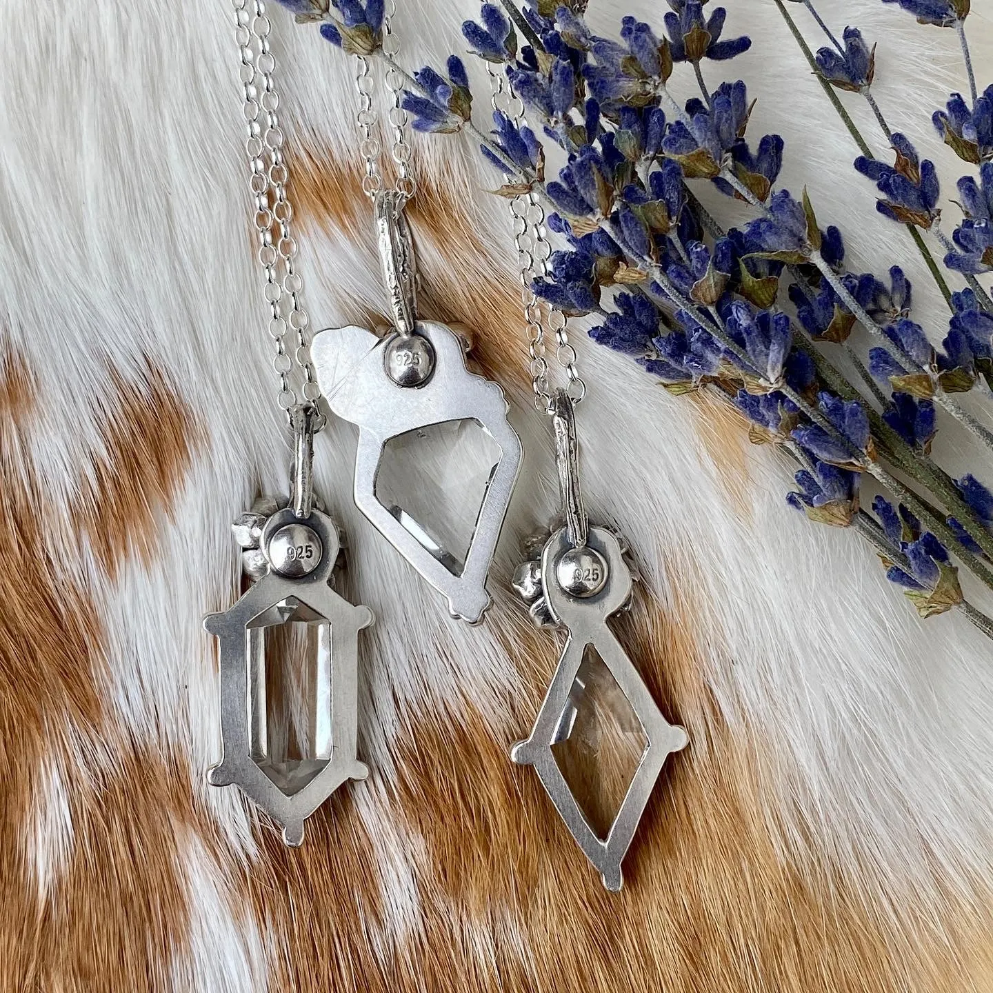 Quartz Crystal and Succulent sterling silver necklace