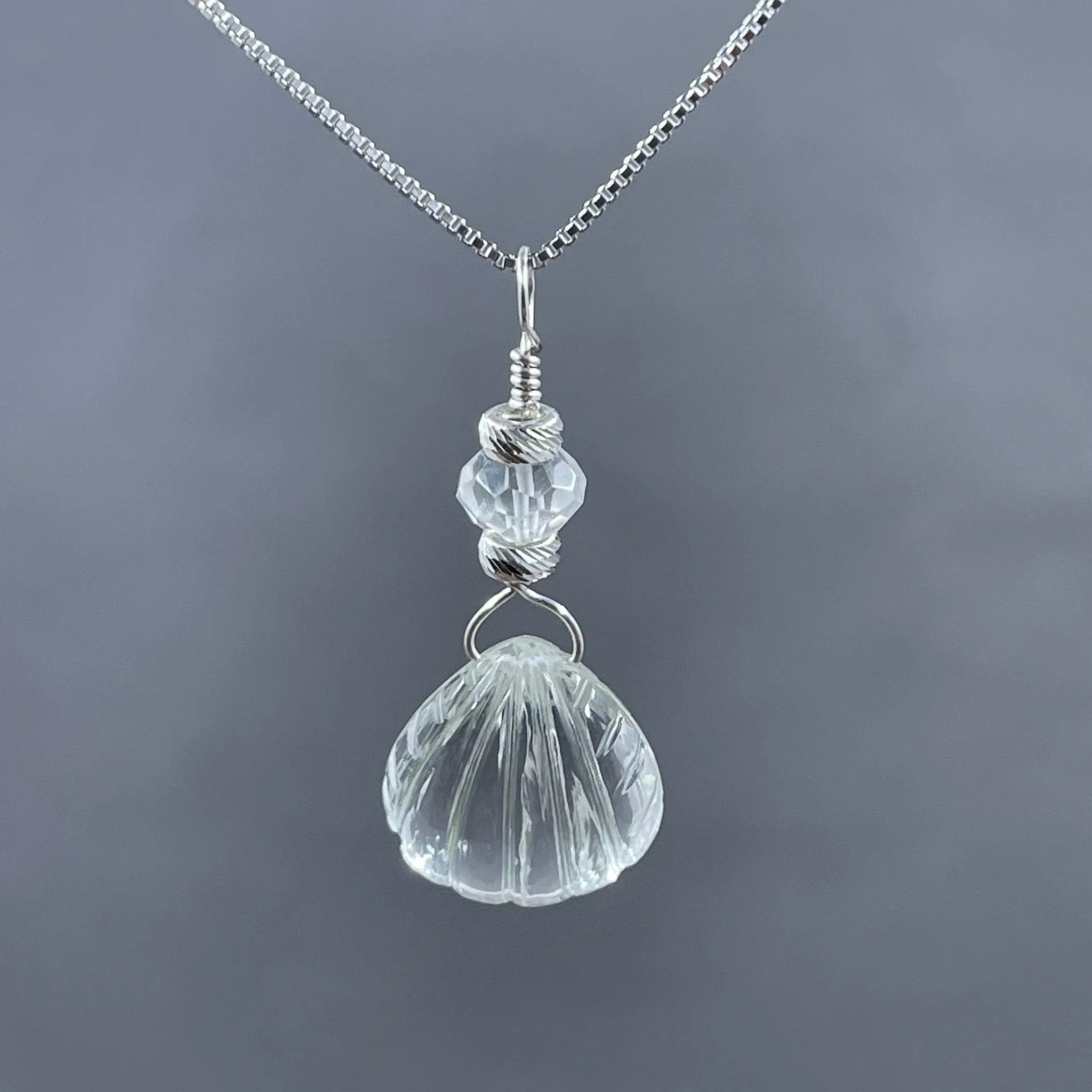 Quartz Crystal Scallop Shell Necklace