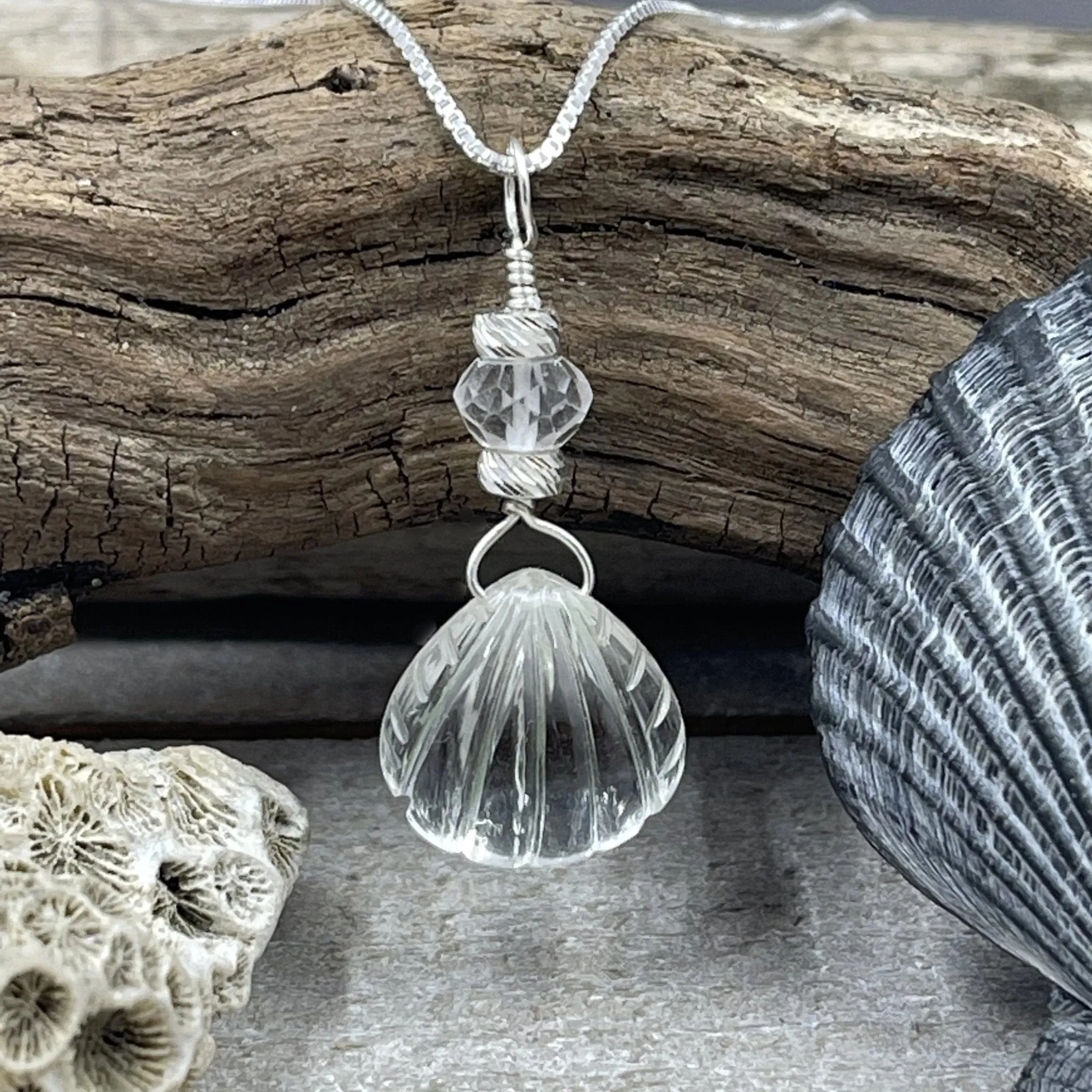 Quartz Crystal Scallop Shell Necklace
