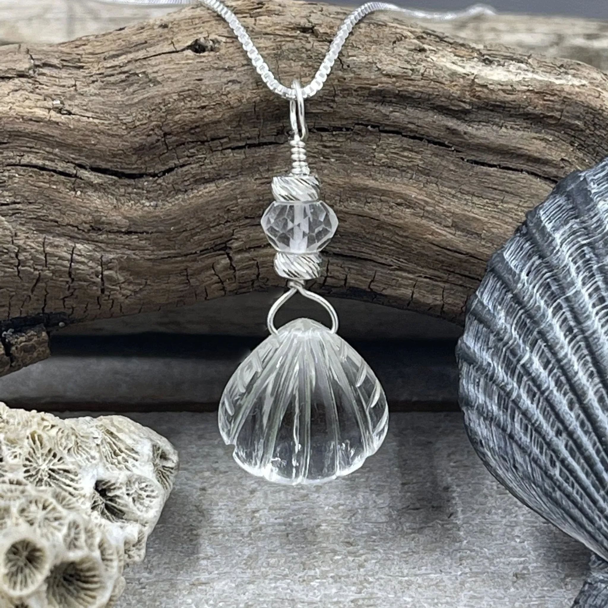 Quartz Crystal Scallop Shell Necklace