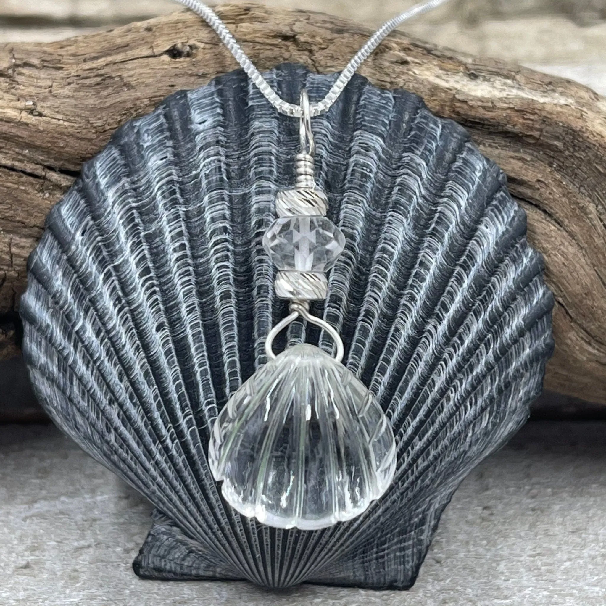 Quartz Crystal Scallop Shell Necklace