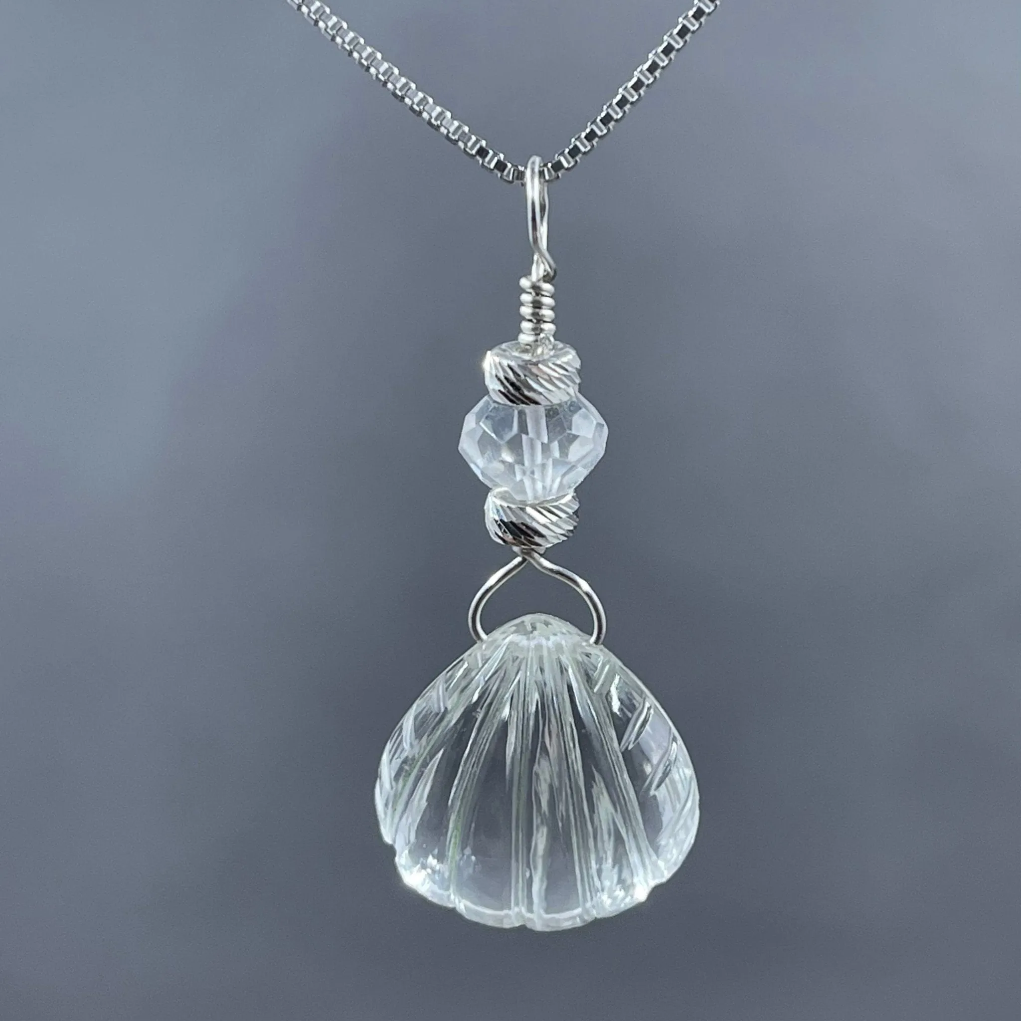 Quartz Crystal Scallop Shell Necklace