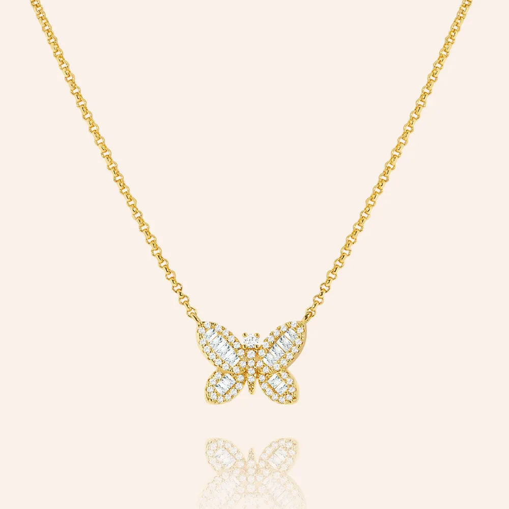"Audre" 2.5CTW Baguette Cut Butterfly Pendant Necklace