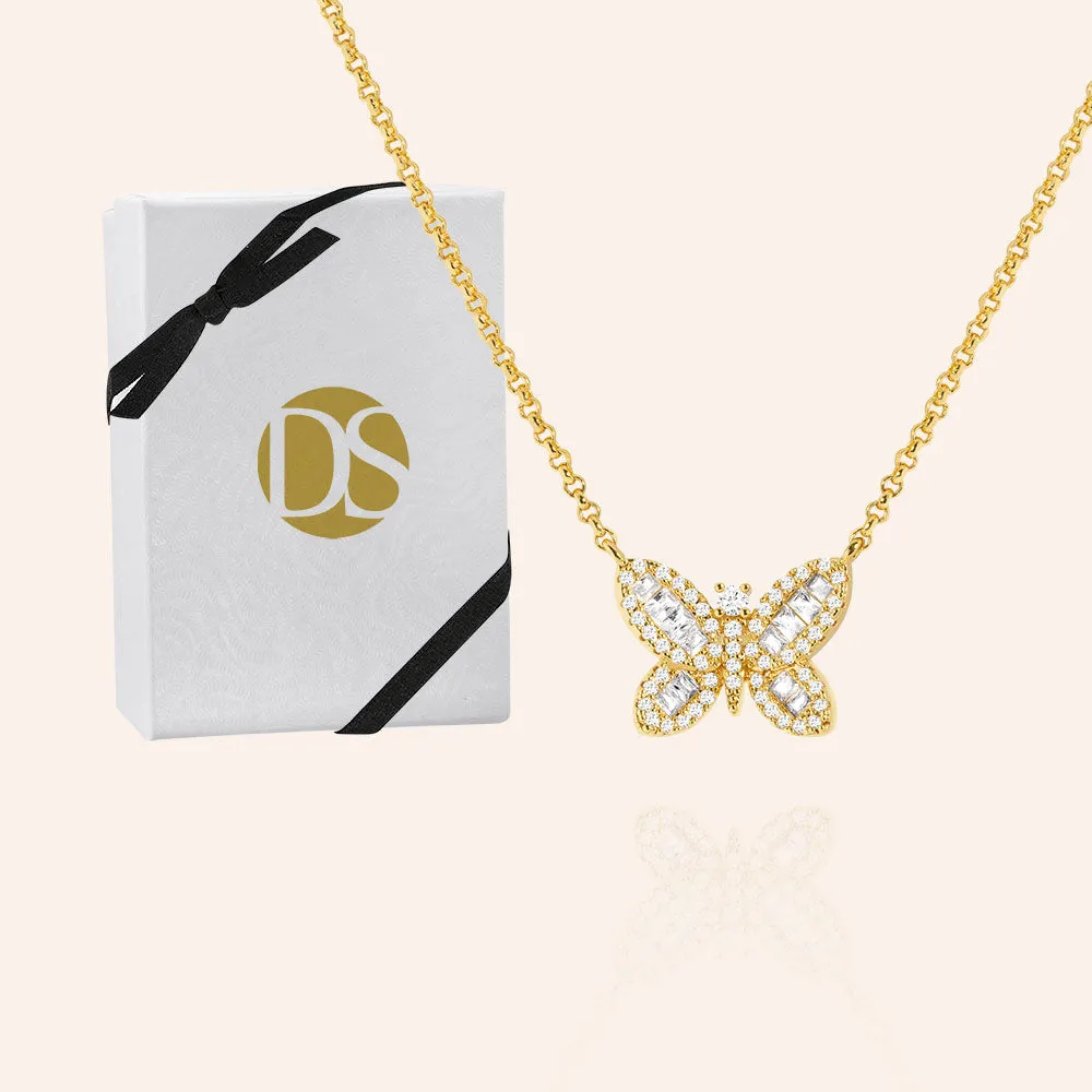 "Audre" 2.5CTW Baguette Cut Butterfly Pendant Necklace
